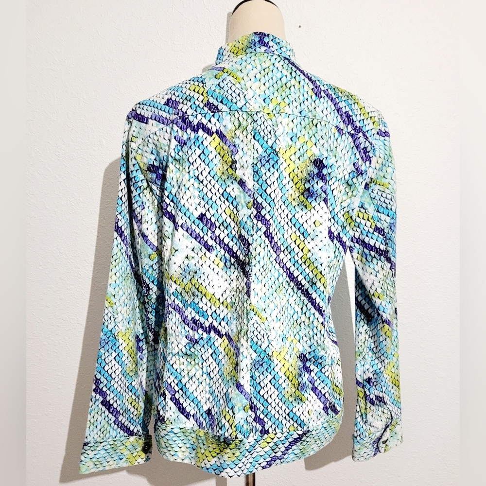 Chico's Stretch Colorful Snakeskin Pattern Jacket Woman's Size 2 LARGE - Picture 3 of 8